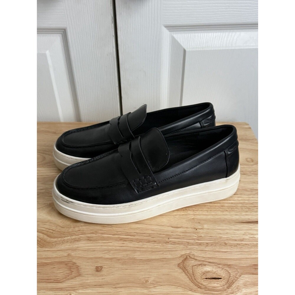 J Slides Ava Black Leather Platform Penny Loafers Chunky Pull-On Shoes  8